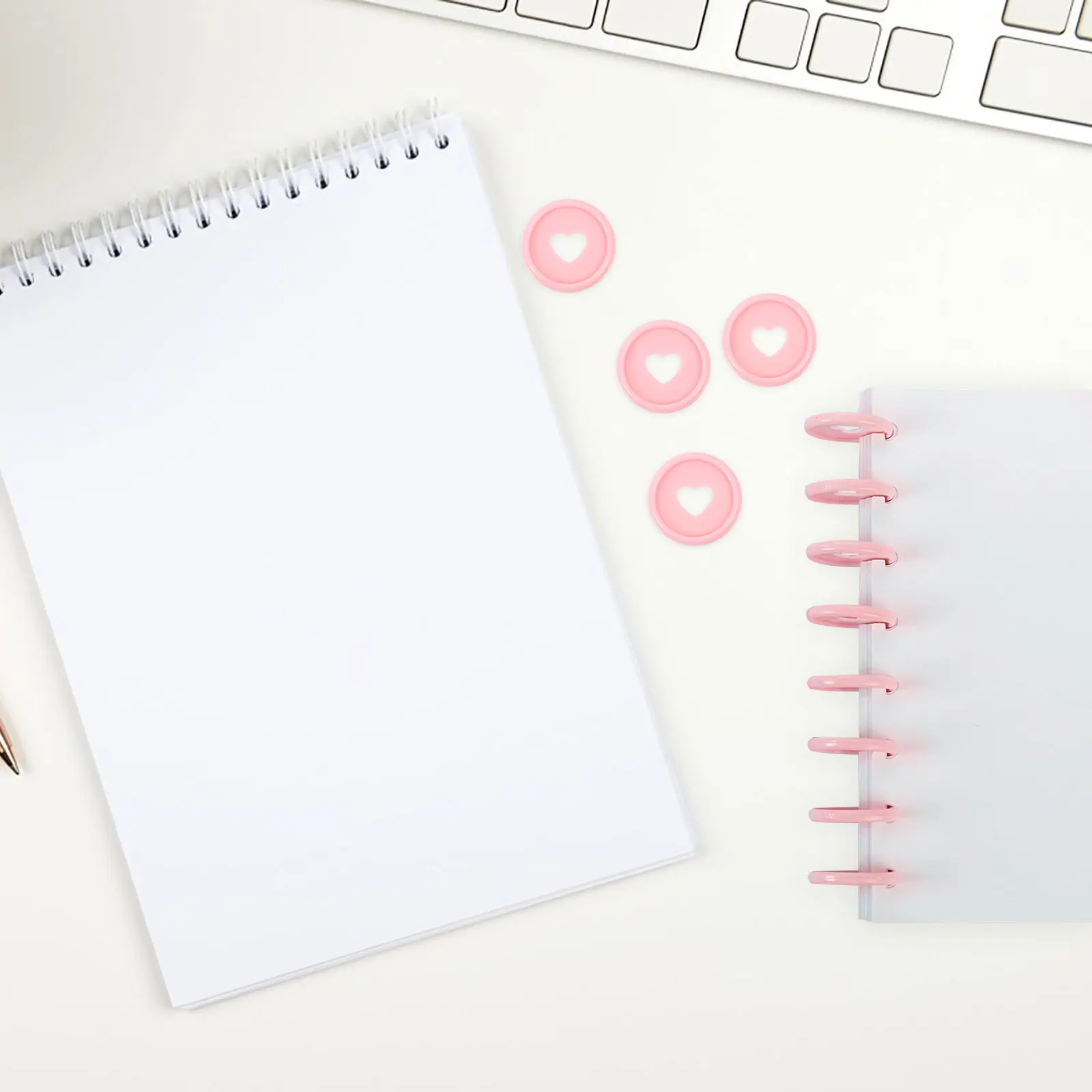 

50pcs Heart Mushroom Hole Binding Buckles 24mm Pink Plastic Notebook Discs Expander Loose Leaf Binder Supplies