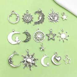 16/20pcs Alloy Sun Moon Pentagram Design Charms Sky Star Pendants for DIY Necklace Bracelet Jewelry Making Accessories