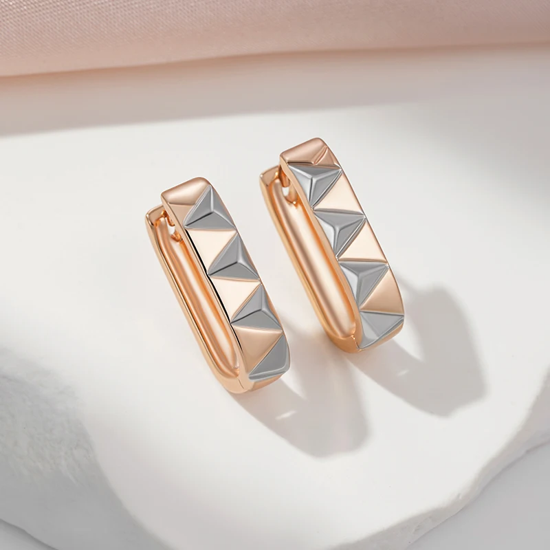 SYOUJYO Square-Shaped Earrings For Women 585 Rose Gold Color Simple Stylish Daily Wear Jewelry