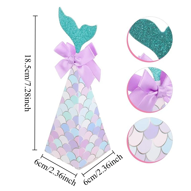Little Mermaid Party Favor Candy Boxes Glitter Mermaid Tail Paper Gift Box Birthday Wedding Bridal Goodie Packaging Decorations - view 6
