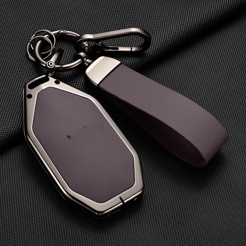 

Simple Style Aluminum Alloy + Leather Car Remote Key Case Cover For BYD Leopard 5 Anti Scratch and Wear-resistant