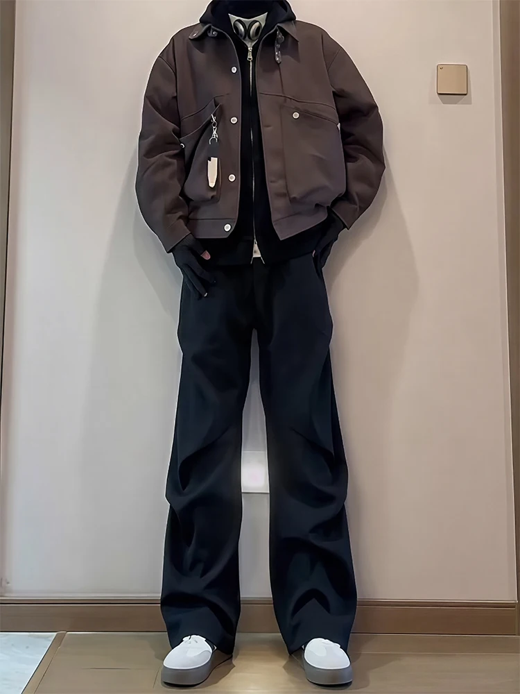 

Bla Cleanfit Pleated Men's Casual Pants Autumn Winter High Street Micro Flared Drapey High End Feeling Loose Long Trousers