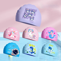 Children's Cartoon Swimming Cap Silicone Boys and Girls Long Hair Waterproof Ear Protection Cute Swim Cap Swimming Gear