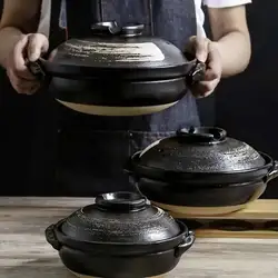 0.9L Ceramic Clay Pot Cooking Casserole Japanese Stew Soup Pot With Lid Earthenware Hot Pot Stockpot Dish Pan Cookware Stock Pot