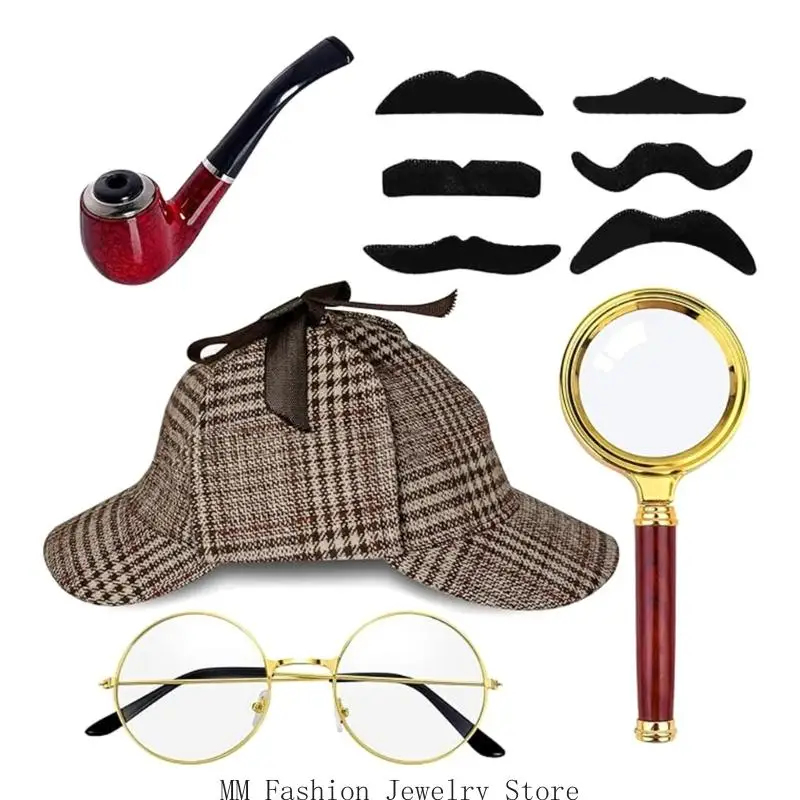 D0UB 5PCS Detetive Fostume Detective Roupetfits Detective Detective Fancy Dress Dress Set