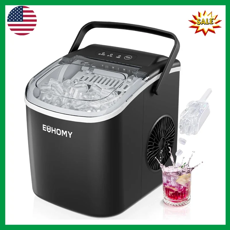 

NEW Countertop Ice Maker Machine with Handle, 26lbs in 24Hrs, 9 Ice Cubes Ready in 6 Mins, Auto-Cleaning Portable Ice Maker