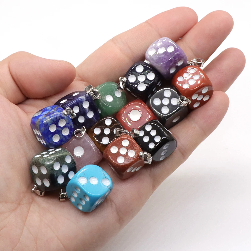 15mm Dice Miniature Figurine Natural Crystals Craft Ear Charms Pendant For Earrings Jewelry Making Diy Accessories Wholesale