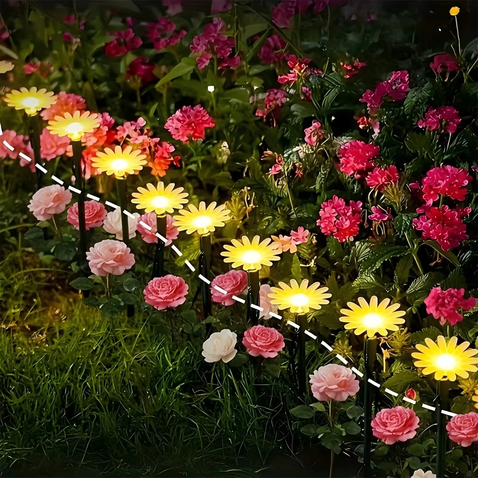 Blooming Daisy Solar Garden Lights Lifelike Floral Path Outdoor Landscape Courtyard Lamp for Driveway Patio Yard Decoration