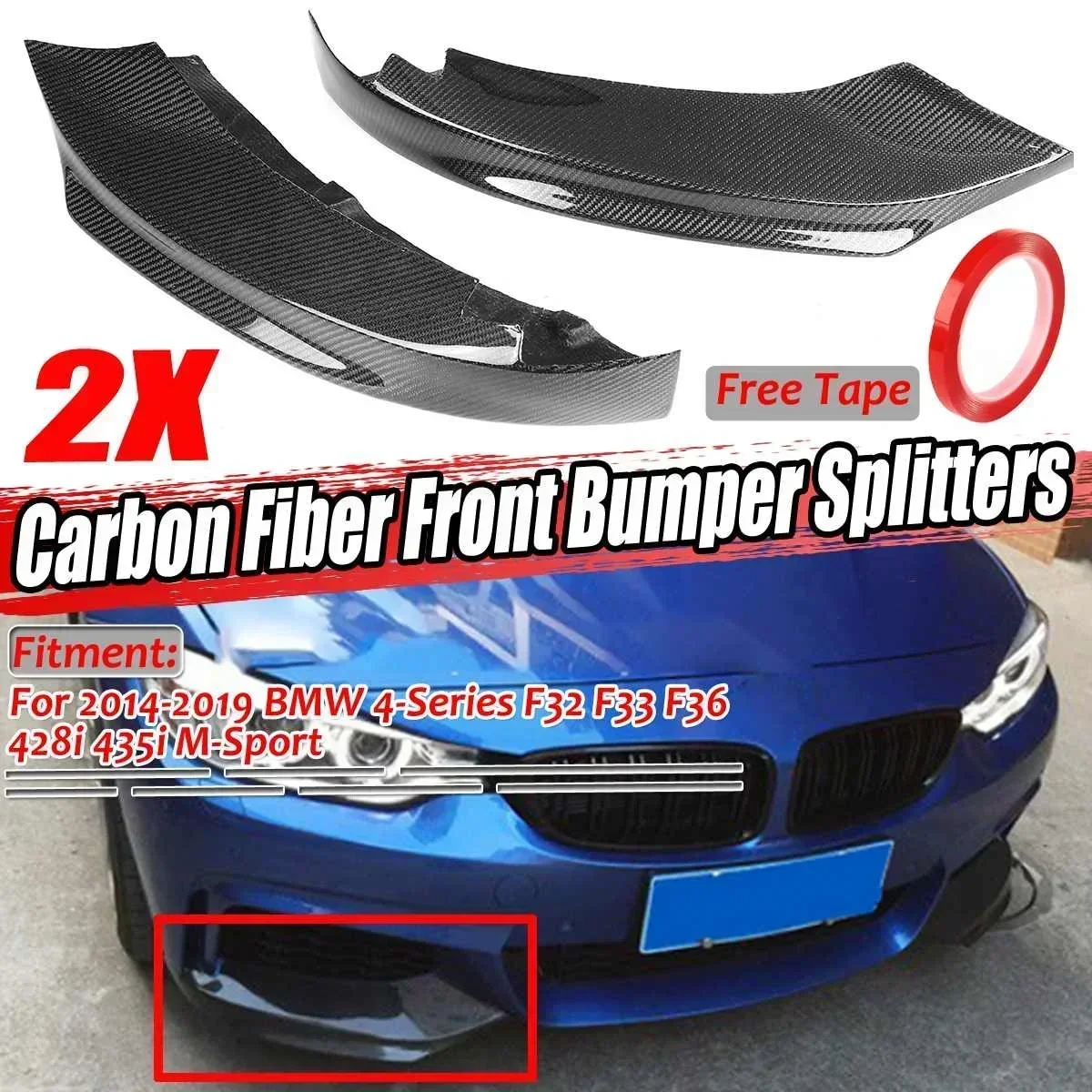 

Пара настоящих автомобильных передних бамперов из углеродного волокна, диффузор, спойлер для BMW 4-Series F32 F33 F36 428i 435i M-Sport 2014-2019, комплект кузова