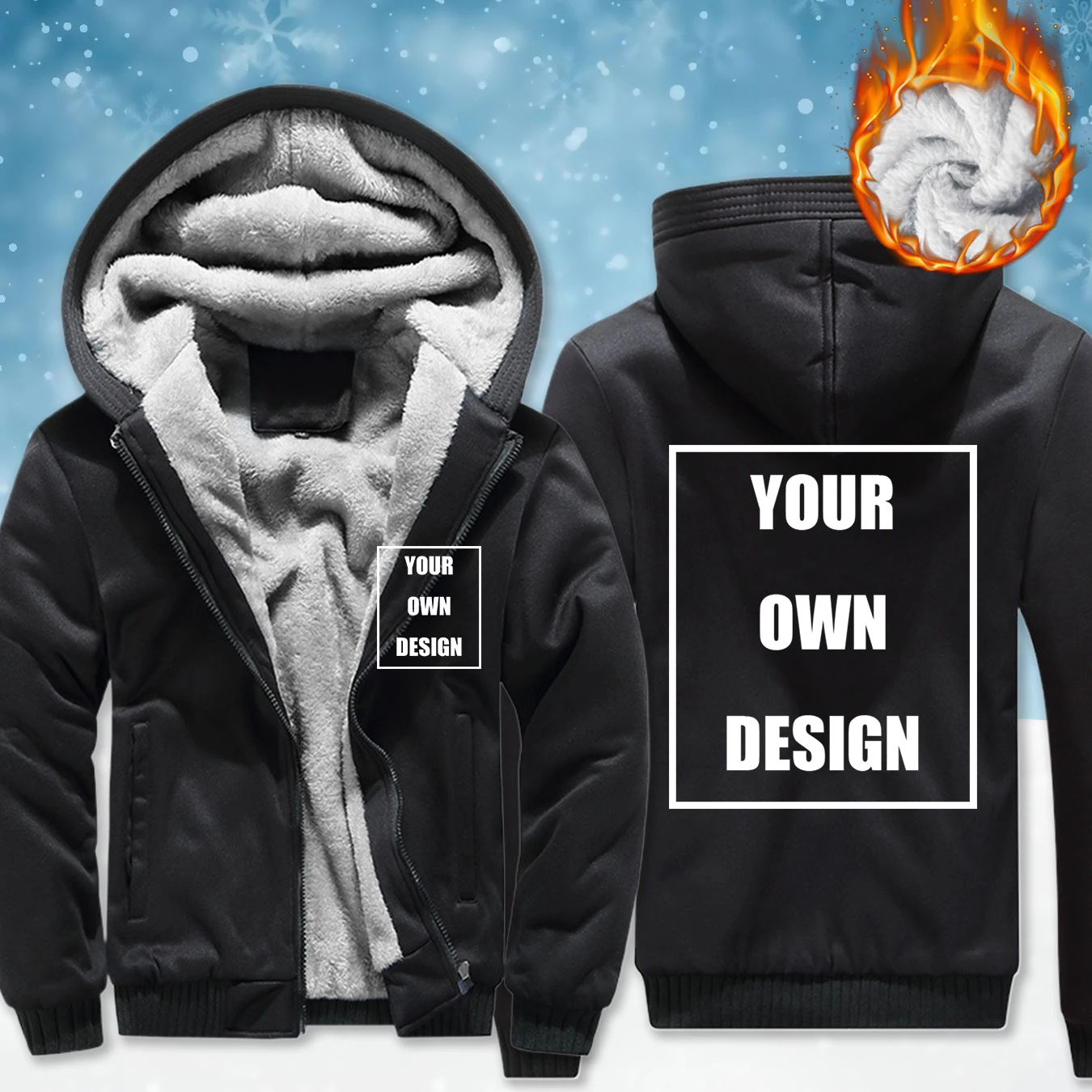 Padrão personalizado logotipo diymen zíper bolso casaco moda hoodie casual solto jaqueta unisex inverno engrossar roupas quentes