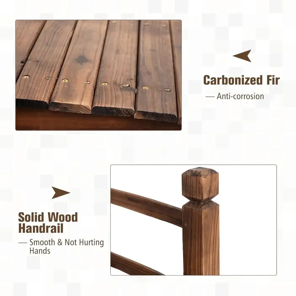 1.5M Wooden Arc Garden Bridge with Safety Guardrails for Outdoor Walkways and Pond Borders (Brown)