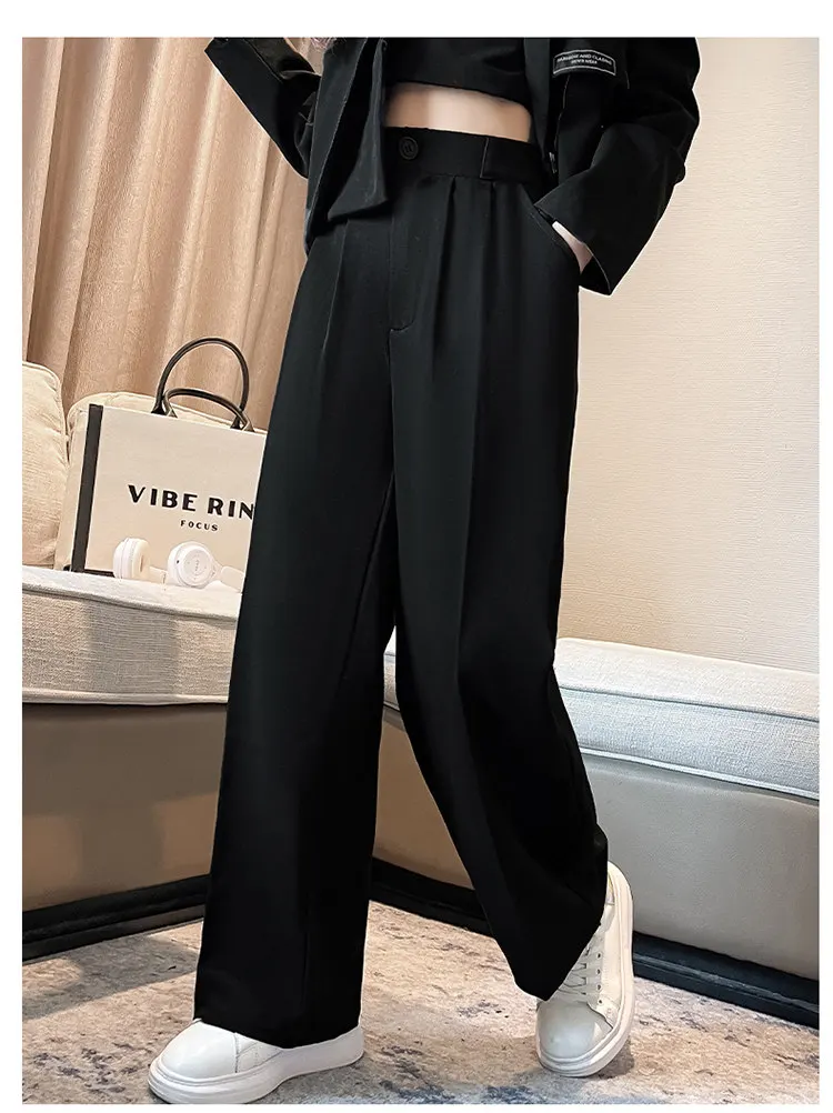 Schwarzer Blazer für Teenager-Mädchen, Cigarette-Hose, Ganzjahres-Bestseller, Hochgeschnittene Lange Hose, Koreanische Kinder-Hochzeitsmode, Formelle Hose – Detail 4