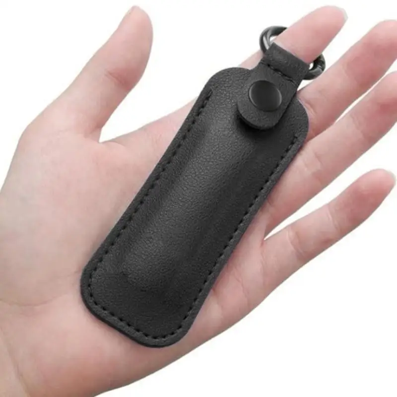 

652F Leather USB Flash Drive Storage Sleeve Protective Case Stainlessedly Steel Keychain Attachment PU Leather