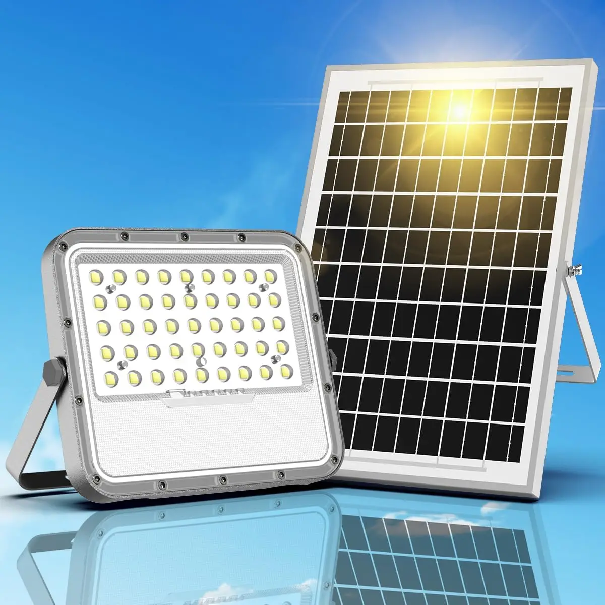Lampu Banjir Tenaga Surya 3000LM Luar Ruangan, Lampu Keamanan Senja hingga Fajar dengan Baterai 10000mAh, Tahan Air IP65, Remote Control untuk Dinding