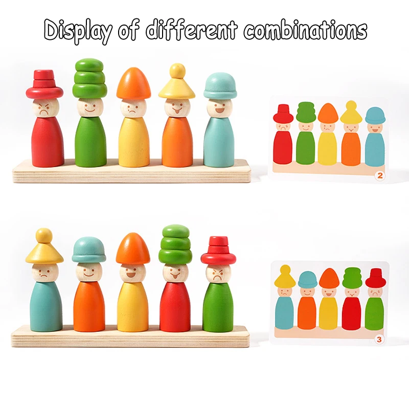 Kids Color Shape Stacked Matching Game Montessoris Wooden Toys Fine Motor Skills Puppet Hat Face Match Creative Educational Toys