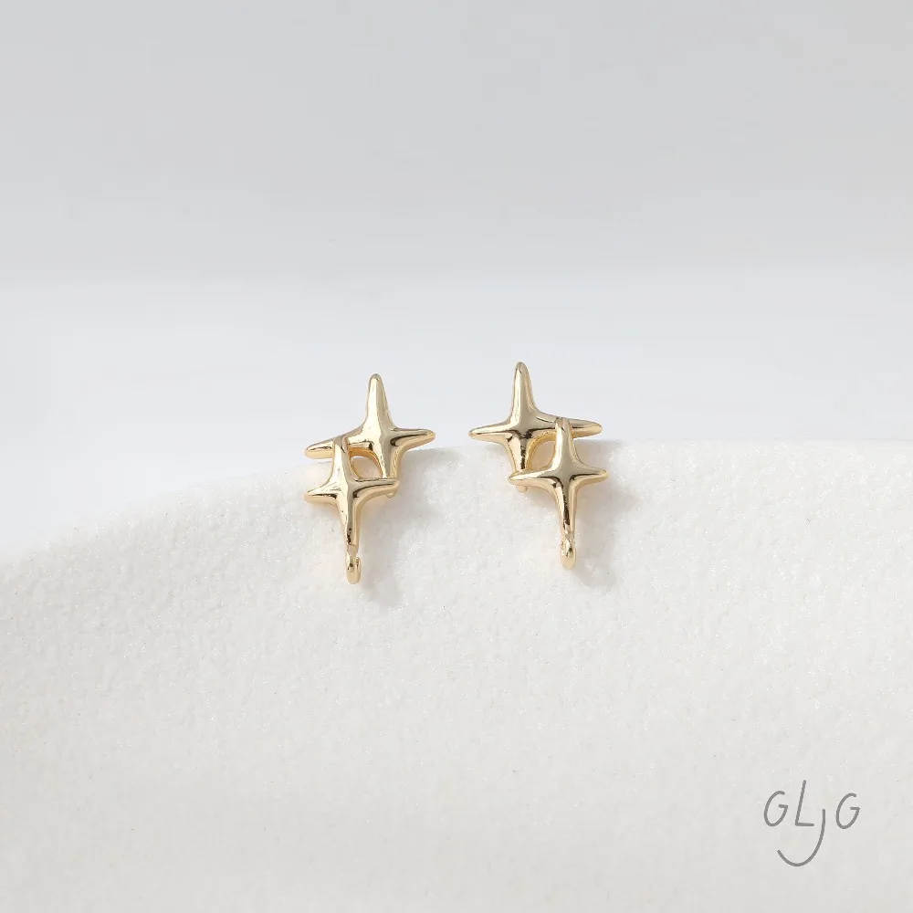 6PCS Dainty Celestial North Star Ear Studs Diy Earrings Connectors Jewelry Findings Supplies 14k Gold Plated Accessories 9*13mm view 3
