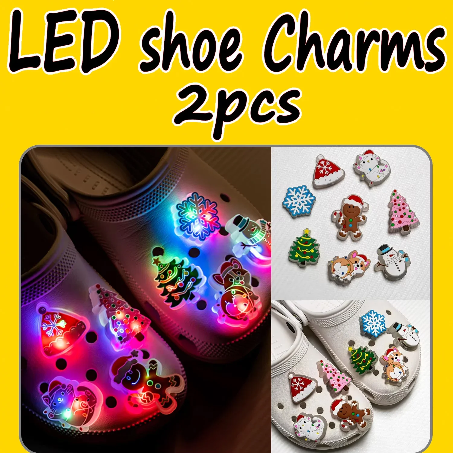 1/2PCS LED Christmas Gifts Shoes Charms Santa Claus Snowman Luminous Shoe Accessories Gingerbread Man Dog Cat Clog Deccoration