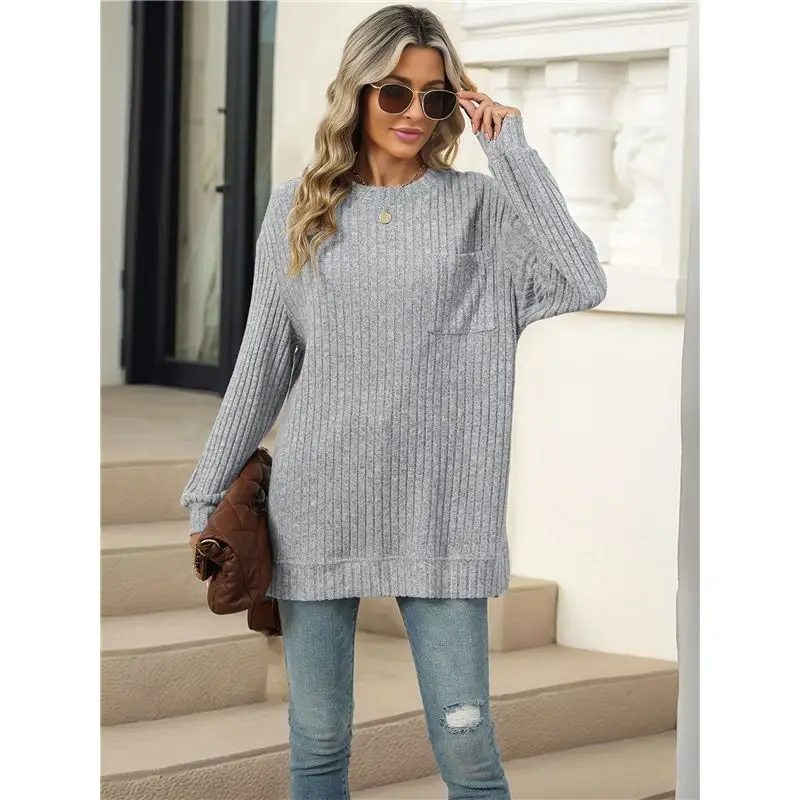 CYL-قميص نسائي طويل الأكمام سترة خريفية كاجوال سترة علوية ملابس خريفية فضفاضة مع جيوب