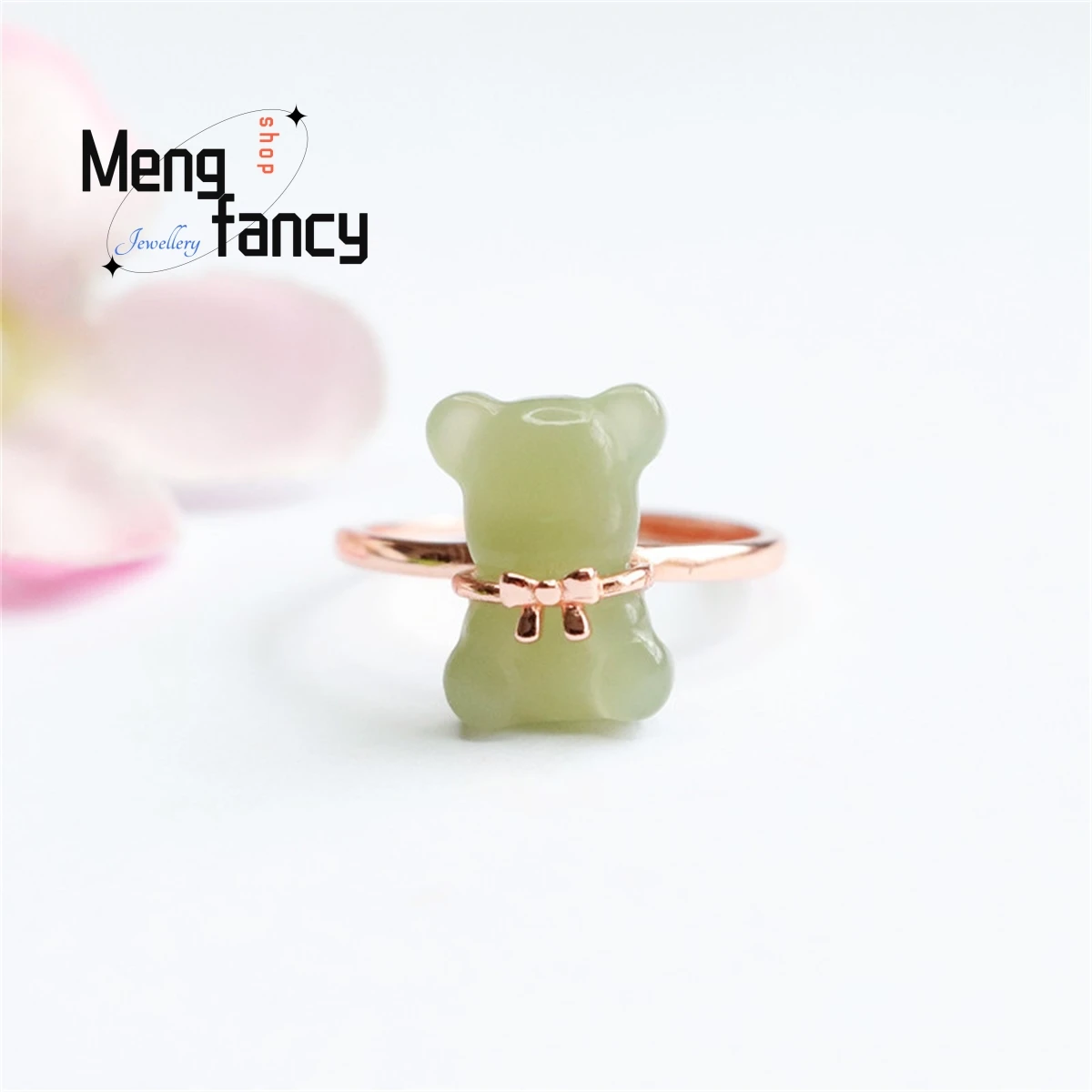 

Natural S925 Silver Inlaid Hotan Jade Lake Green Bear Ring Simple Generous Personality Charm Fashion Versatile Exquisite Jewelry