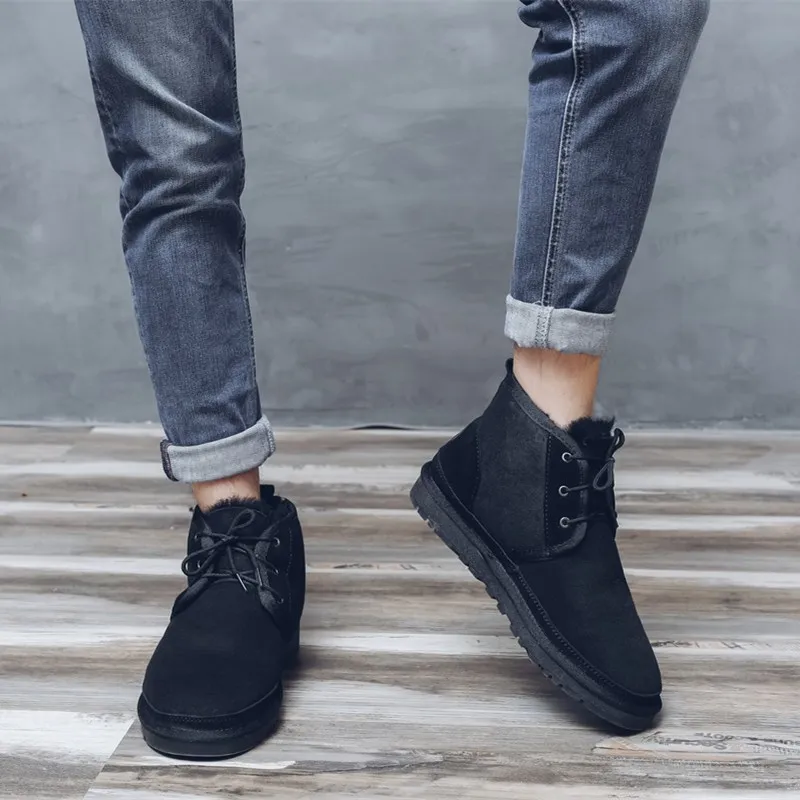 Fashion Lace up Men's Snow Boots Real Sheepskin Leather Winter Boots 100% Natural Fur Wool Ankle Boots Warm Winter Shoes view 4