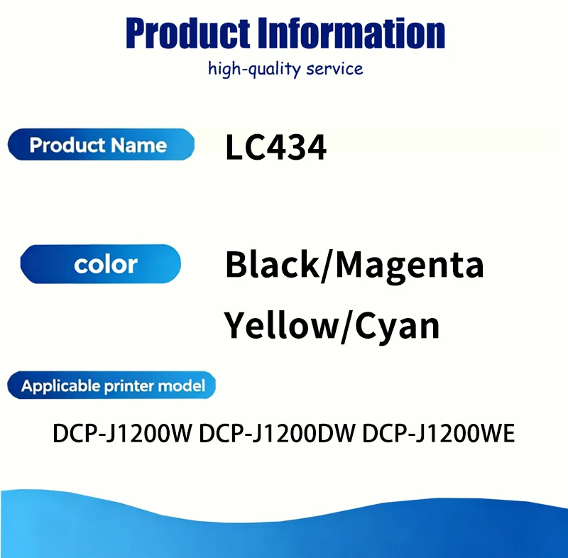 1/2/3/4/5 Sets LC434 LC 434 Ink Cartridge 4 Colors Compatible for Brother DCP-J1200W DCP-J1200DW DCP-J1200WE Printers With Chip