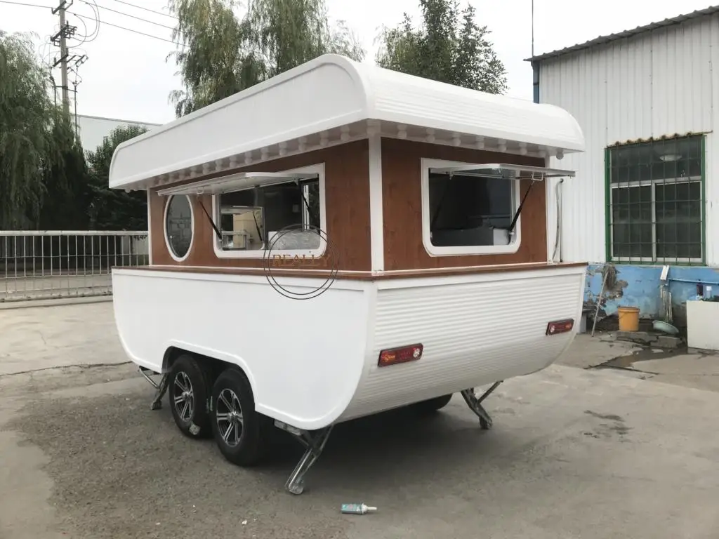 Outdoor Ship Trailer Food Van Trailer 4 Wheels Street Fast Food Vending Cart Ice Cream Coffee Kiosk Mobile Kitchen