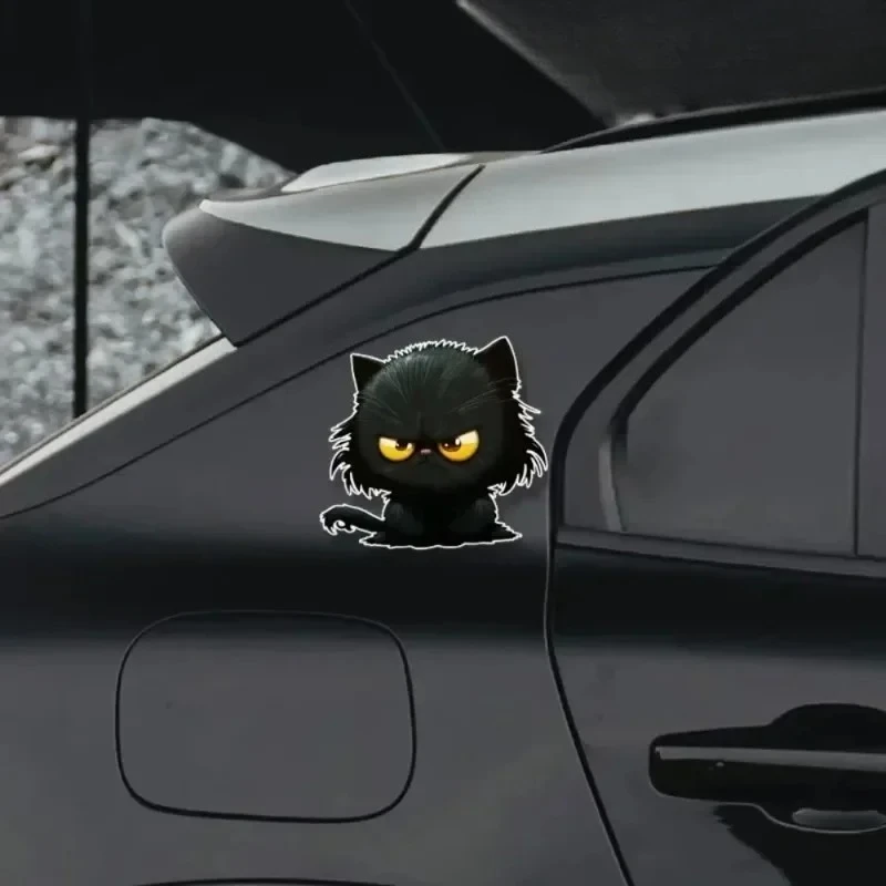 1PC Grumpy Black Cat 2D Flat Sticker - Waterproof Vinyl Vivid Decal for Cars, Laptops, Backpacks & Cat Lovers/Quirky Style Fans