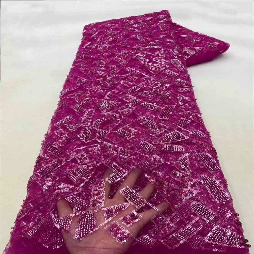 2024 New African Nigerian French High Quality 2024 Hot Sale Lace Fabric With Beads Sequins Bride Party Wedding Embroiderg Dress