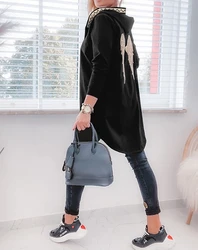 2025 Autumn Winter New Fashion Casual Geometric Wings Pattern Contrast Sequin Asymmetrical Coat Oversized Zip Up Hooded Jacket