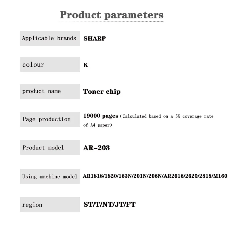 AR-203 Toner Chip  Toner Cartridge Chip for SHARP  AR1818/1820/163N/201N/206N; AR2616/2620/2818/M160/M205/M209/2718/2820/2918