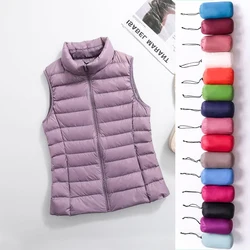 Chaleco ligero y cálido para mujer, Parka de plumón de pato blanco, sin mangas, a prueba de viento, 11 colores, novedad de primavera, 2023