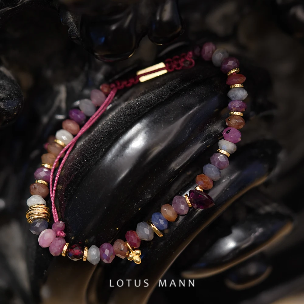 A perfect match. Ruby and Sapphire Symbiosis 925 Silver Plated Adjustable Bracelet for Men and Women Boho lotus mann