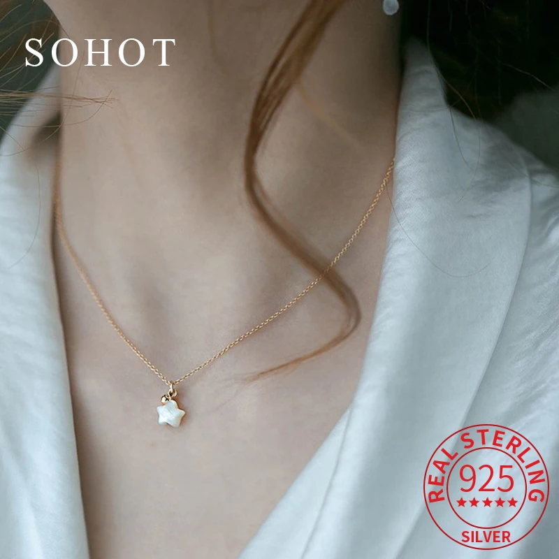 

Real 925 Sterling Silver Cute Shell Star Bead Pendant Choker Necklace for Charm Women Exquisite Fine Jewelry Daily Accessories