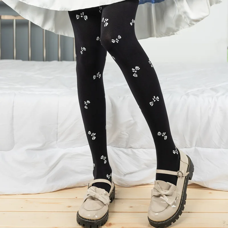 Cute Sweet Bowknot Printing Lolita Pantyhose Summer Thin High Elasticity Comfortable Velvet Young Kawaii Pattern Nylon Tights