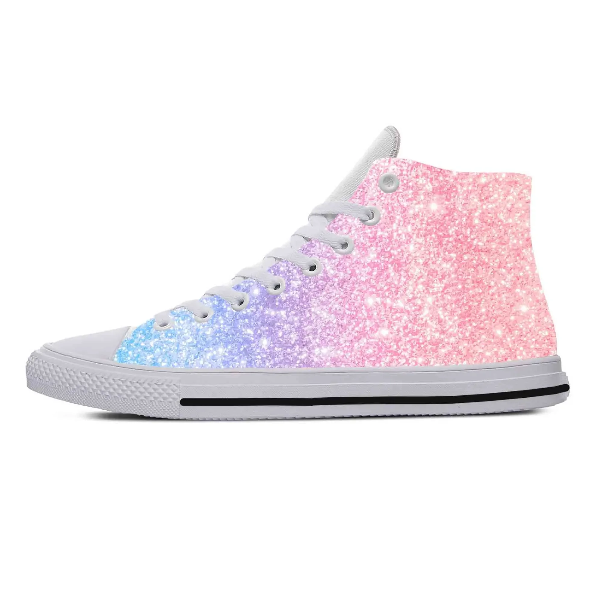 Glitter Sparkle Sprankelend Glitterpatroon Galaxy Casual Stoffen Schoenen Hoge Top Comfortabele Ademende 3d Print Heren Dames Sneakers