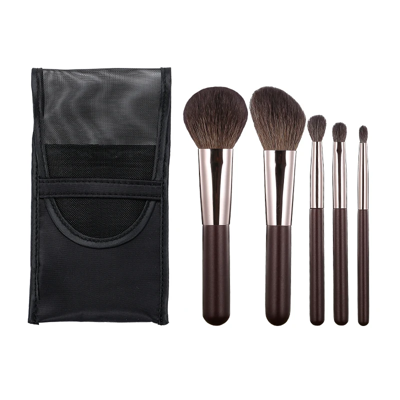 Mini pennelli per trucco Set 5 pezzi ombretto fondotinta in polvere ciglia correttore per labbra Blush Nature setola Set viaggio portatile morbido