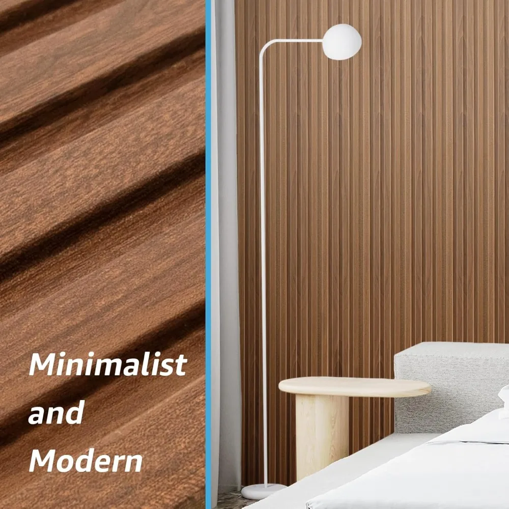 แผงผนังไม้ระแนง, แผ่นผนัง 3D กันเสียง WPC สําหรับการตกแต่งผนังภายใน, พื้นหลังทีวี, 8 แพ็ค 96 x 6 นิ้ว ไม้สัก