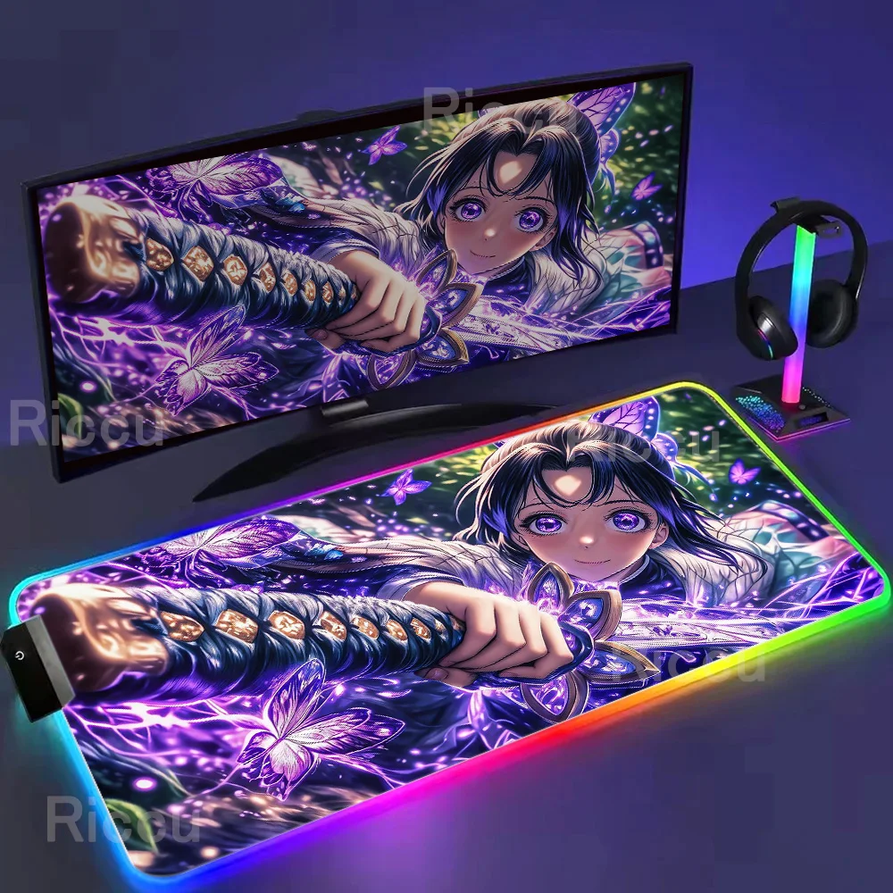 Menina bonita rgb mouse pad kanroji mitsuri mouse pad demon slayer portátil jogos pc mousepad 900x400 kochou shinobu anime tapete de mesa