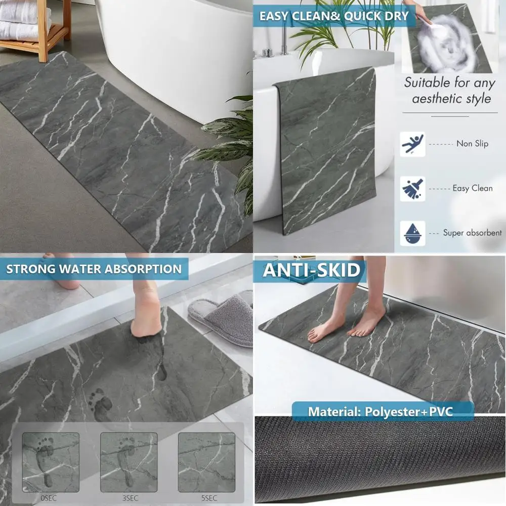 

custom-sized rubber bath rug - non-slip, quick-drying, super absorbent, thin mat for doorways, washable bathroom floor mat