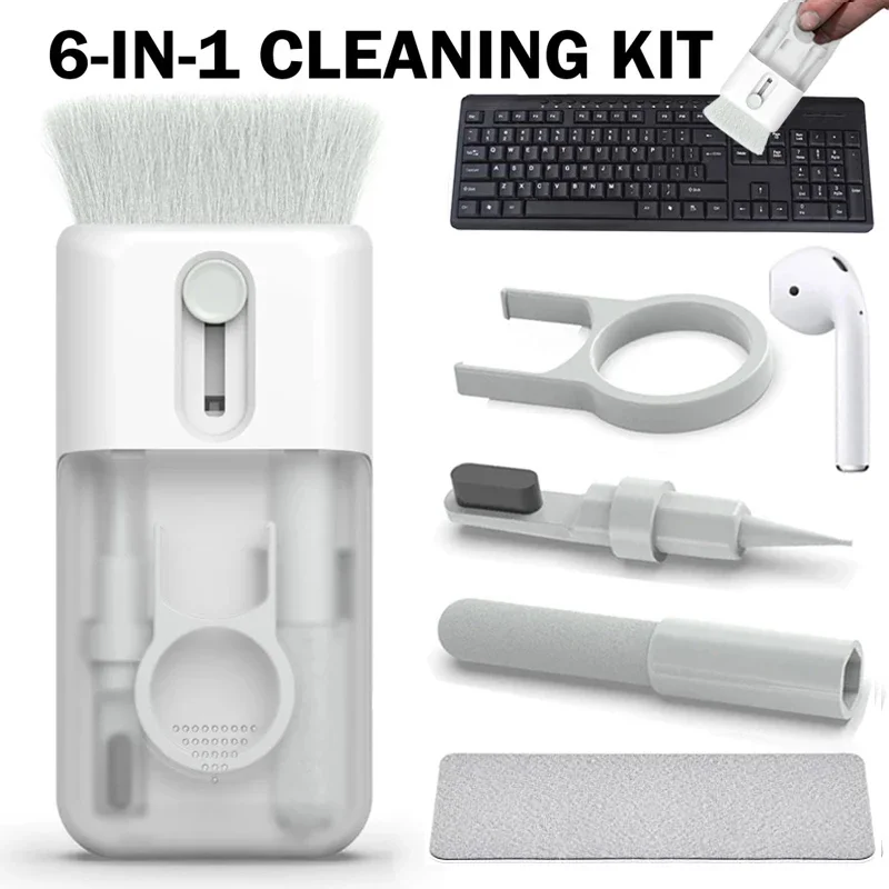 6 In 1 Multifunctional Computer Keyboard Cleaning Brush Earbuds Cleaning Pen for Airpods Pro Macbook Screen Cleaning Tools Kit