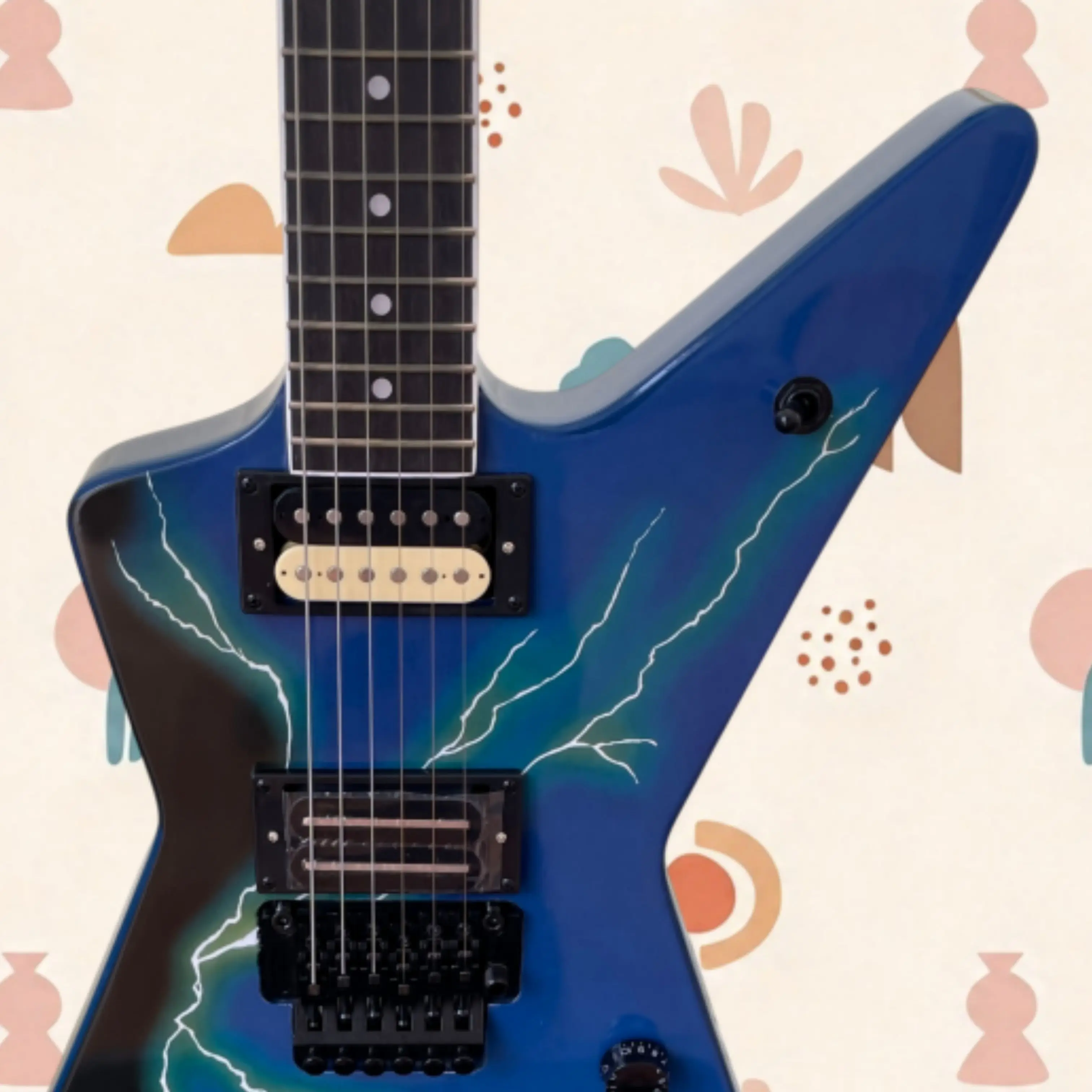 Blue Gradient Lightning Art Pattern Electric Guitar With Rosewood Fretboard Guitars, Ideal For Heavy Rock Guitarra