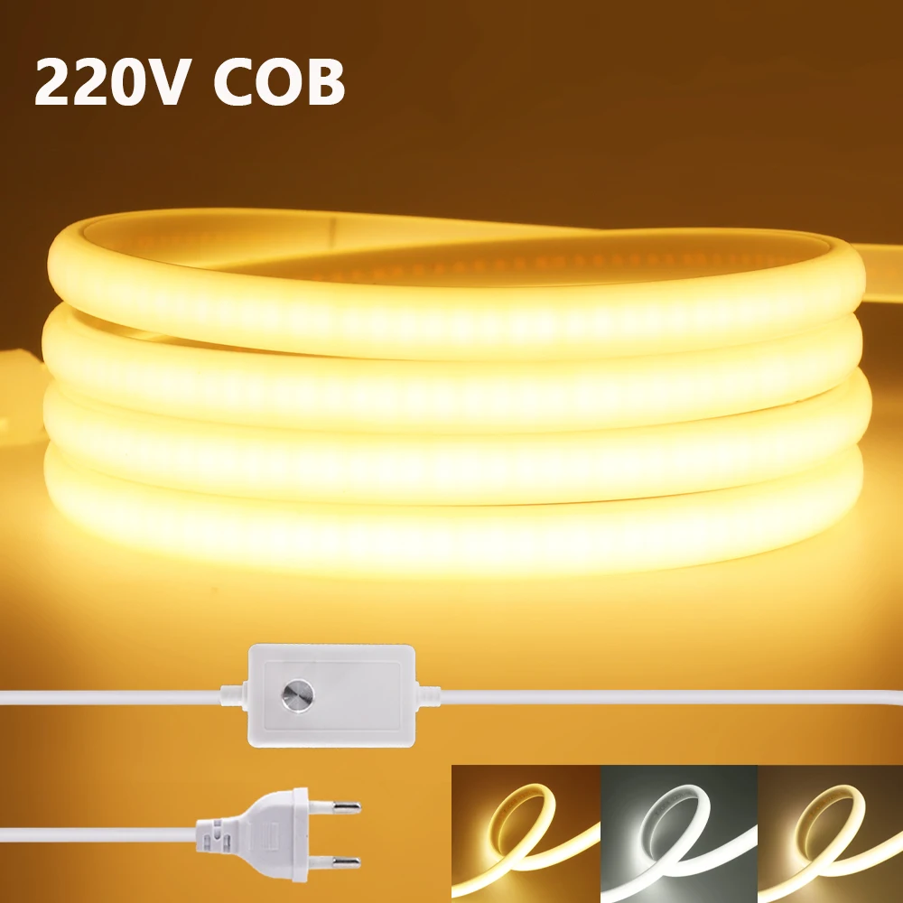 kit-de-luz-led-neon-cob-dimmerizavel-220v-com-interruptor-a-prova-d'Agua-288-leds-m-lampada-flexivel-brilhante-3000k-4000k-6000k