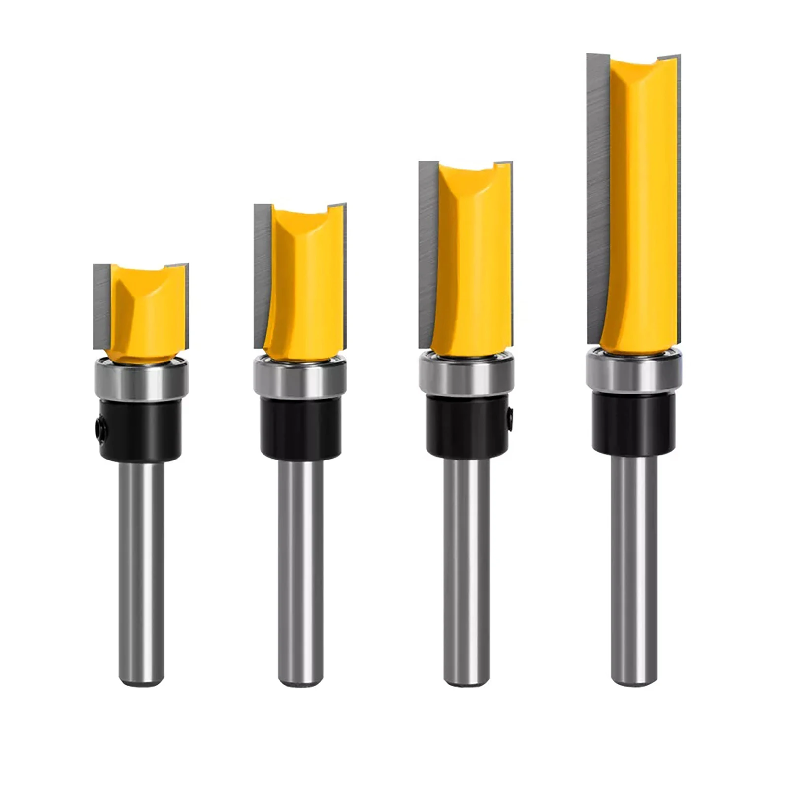 

4Pcs 1/4" Shank Straight Flute Trim Bit Milling Cutter For Wood Carbide Router Bits Woodwork Tools Contour Bearing Trimming Tool