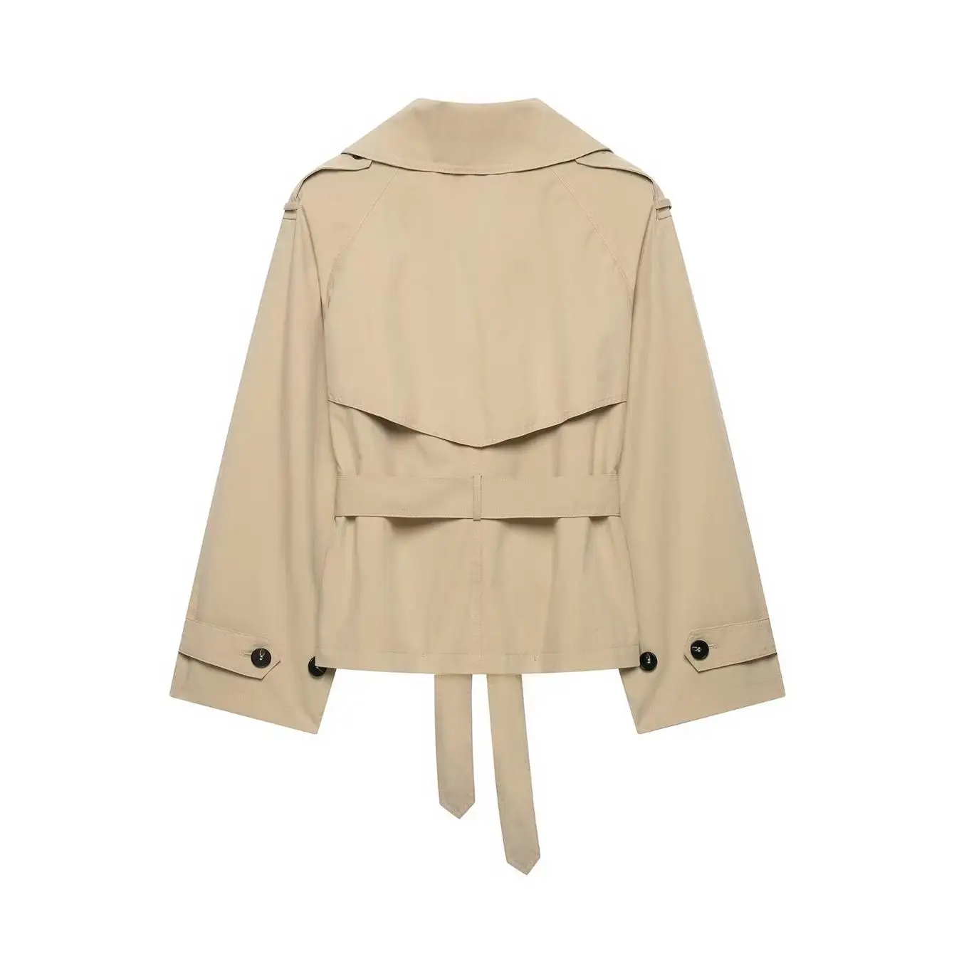 TFMLN Damen Kurzer Trenchcoat Doppelreihig mit Gürtel Kurze Jacke Reverskragen Lässiger Windbreaker Klassische Oberbekleidung Neu – Detail 3