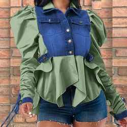 Women Shirt Denim Blouses Y2k Tops Turn Down Collar Shirt Shirts Irregularity High Waist Elegant Top Work Elegant Streetwear