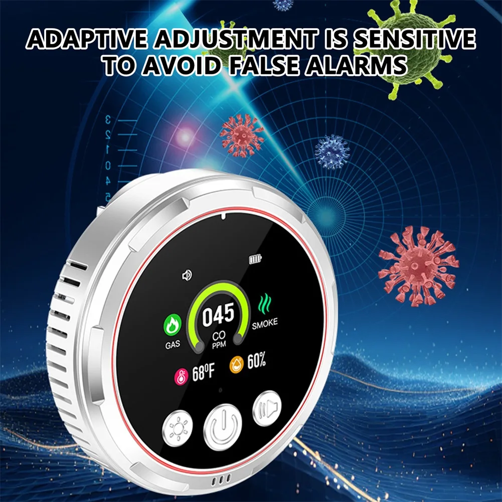 Home Safety Alarm,5 in 1 Carbon Monoxide Smokes Gas Detector HD Display with Temperature Humidity Sensor for Home, RV