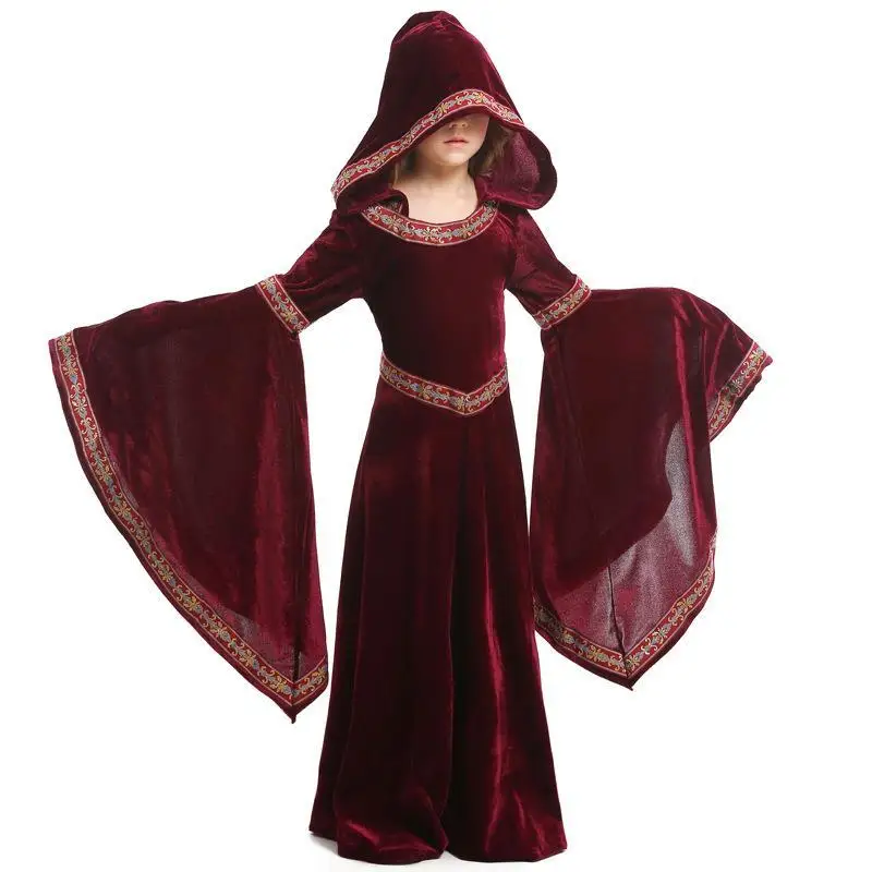 

loween Children's Clothing Red Girl's Par Cosplay Performance Suit European Medieval Sle PU Material