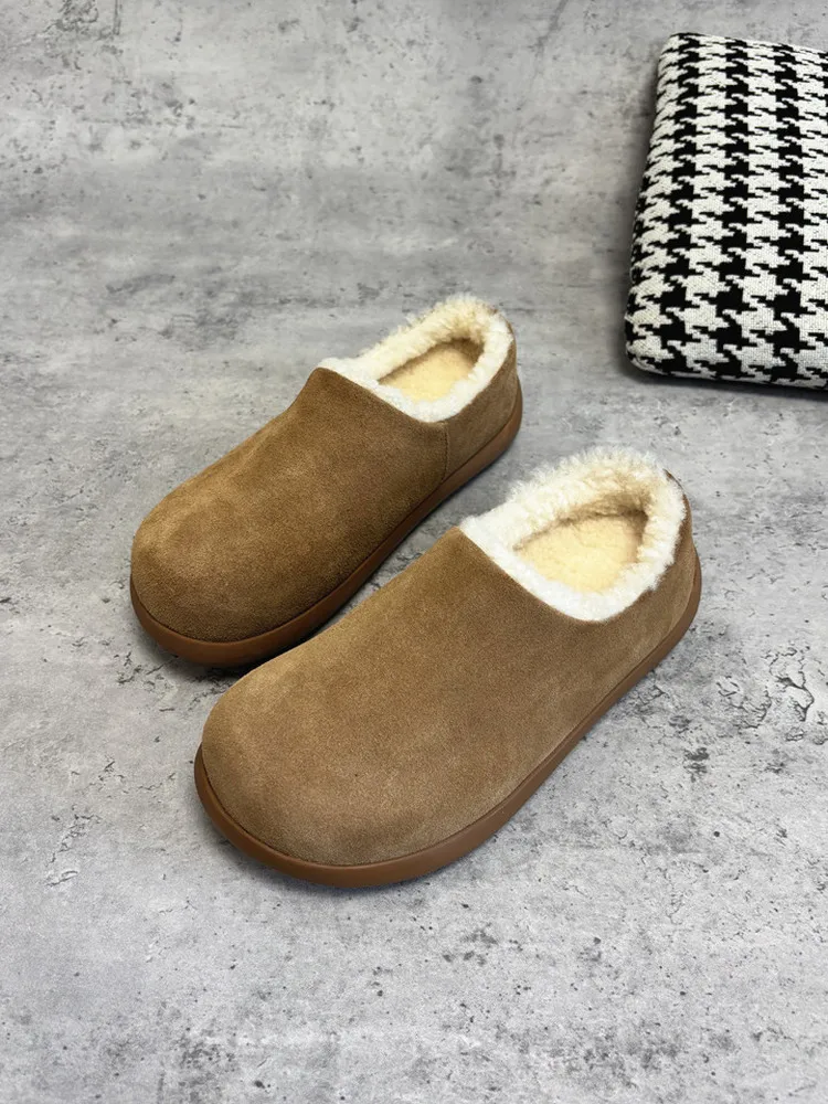

Thickened Sheepskin Leather Snow Boots Women's Korean Style Short Tube Warm Lined Wool Latex Soft Pad Thick Bottom Cotton Shoes