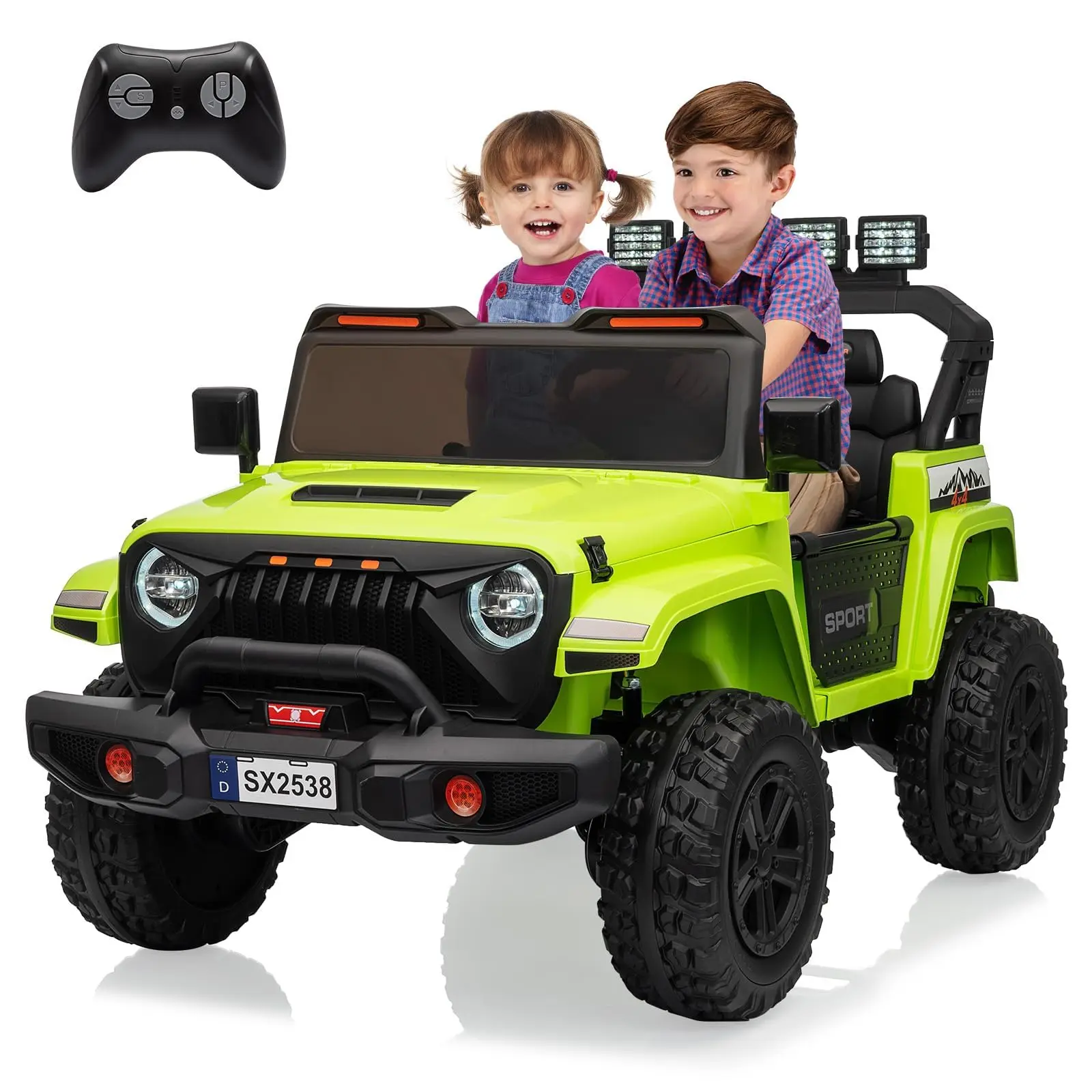 

2 Seater Ride on Car Toy For Kids 24V 4WD Electric Vehicle With Remote Control, 44"-50" L Adjustable For Ages 3-8