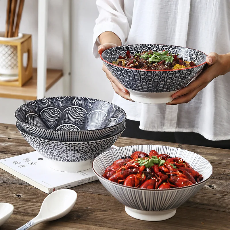 8 Inch Ceramic Ramen Bowl Japanese Style Noodle Soup Bowl Underglaze Color Restaurant Use